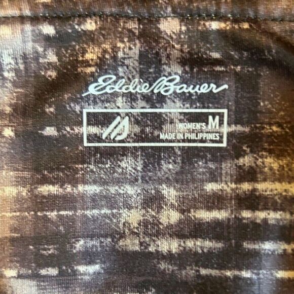 EDDIE BAUER side stripe gray black geometric pattern warm fleece leggings sz M - Picture 3 of 4